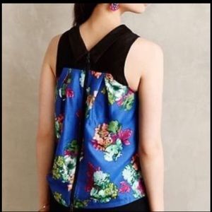 Anthropologie HD in Paris Blue Floral Tank Top Sz 12